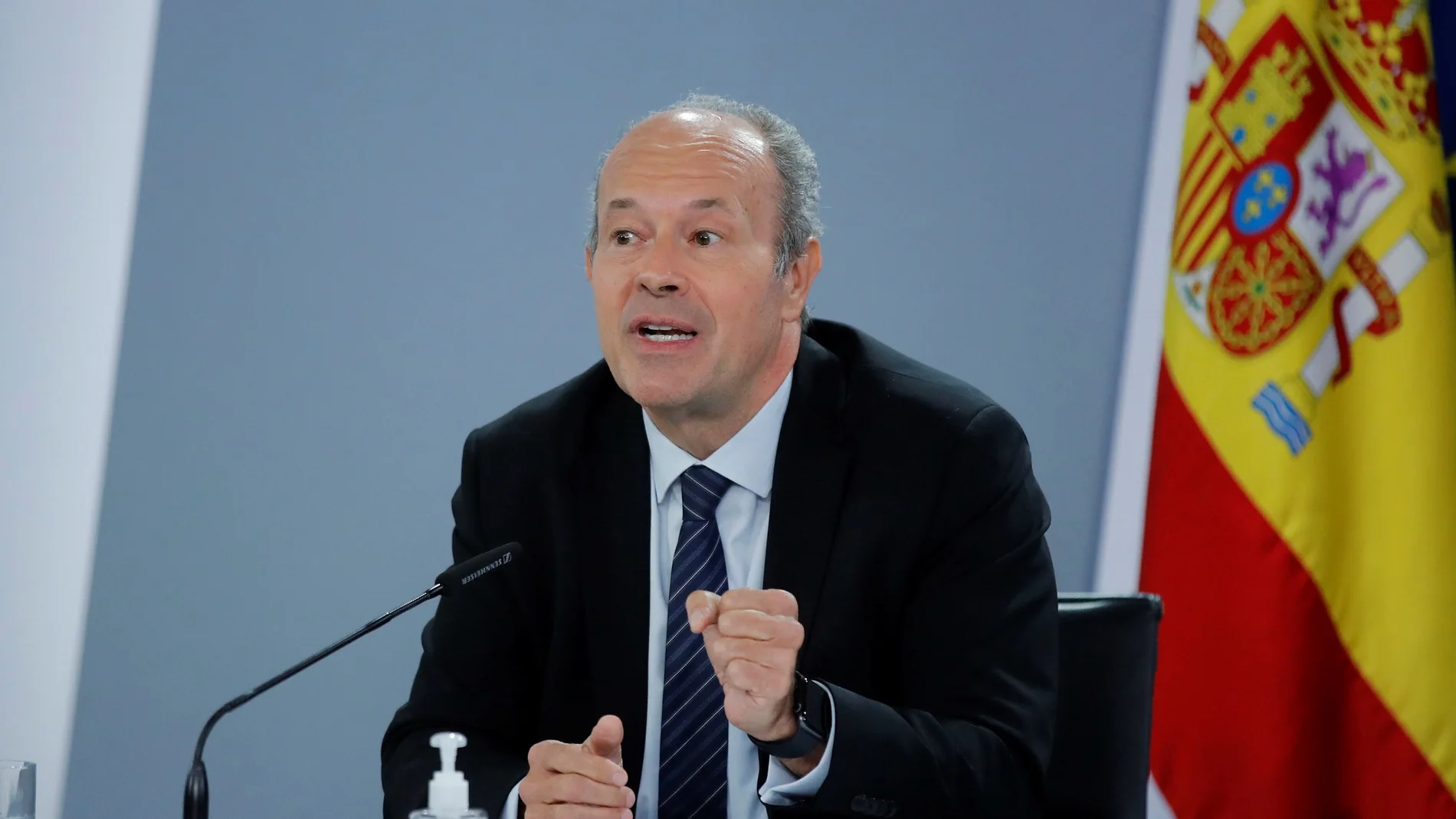 El ministro de Justicia, Juan Carlos Campo, durante la rueda de prensa posterior a la reunión del Consejo de Ministros, este martes en el palacio de La Moncloa