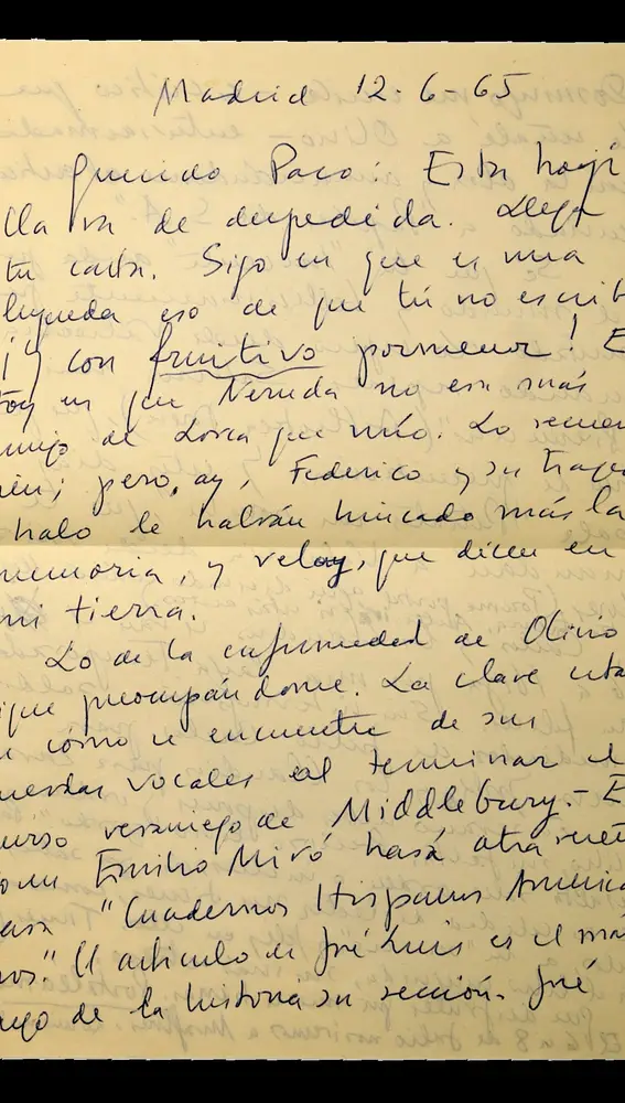 Carta de Vicente Aleixandre a Francisco Brines