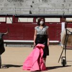 La presidenta de la Comunidad de Madrid, Isabel Díaz Ayuso durante la firma de un protocolo para la promoción y protección de la tauromaquia como patrimonio cultural en la plaza de toros de Las Ventas en Madrid