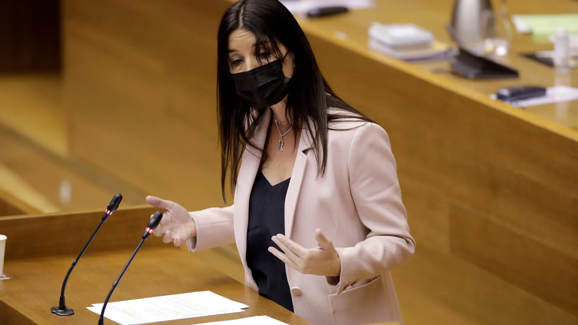 La nueva portavoz del grupo parlamentario Ciudadanos, Ruth Merino durante la sesión de control en Les Corts