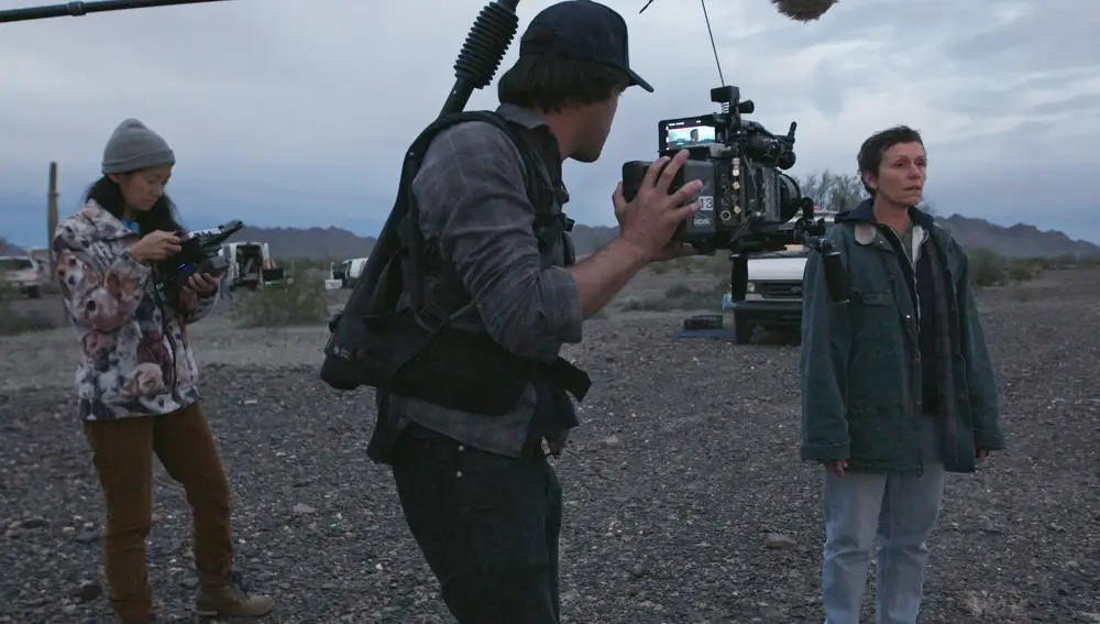 Frances McDormand en el set de Nomadland (Searchlight Pictures via AP)