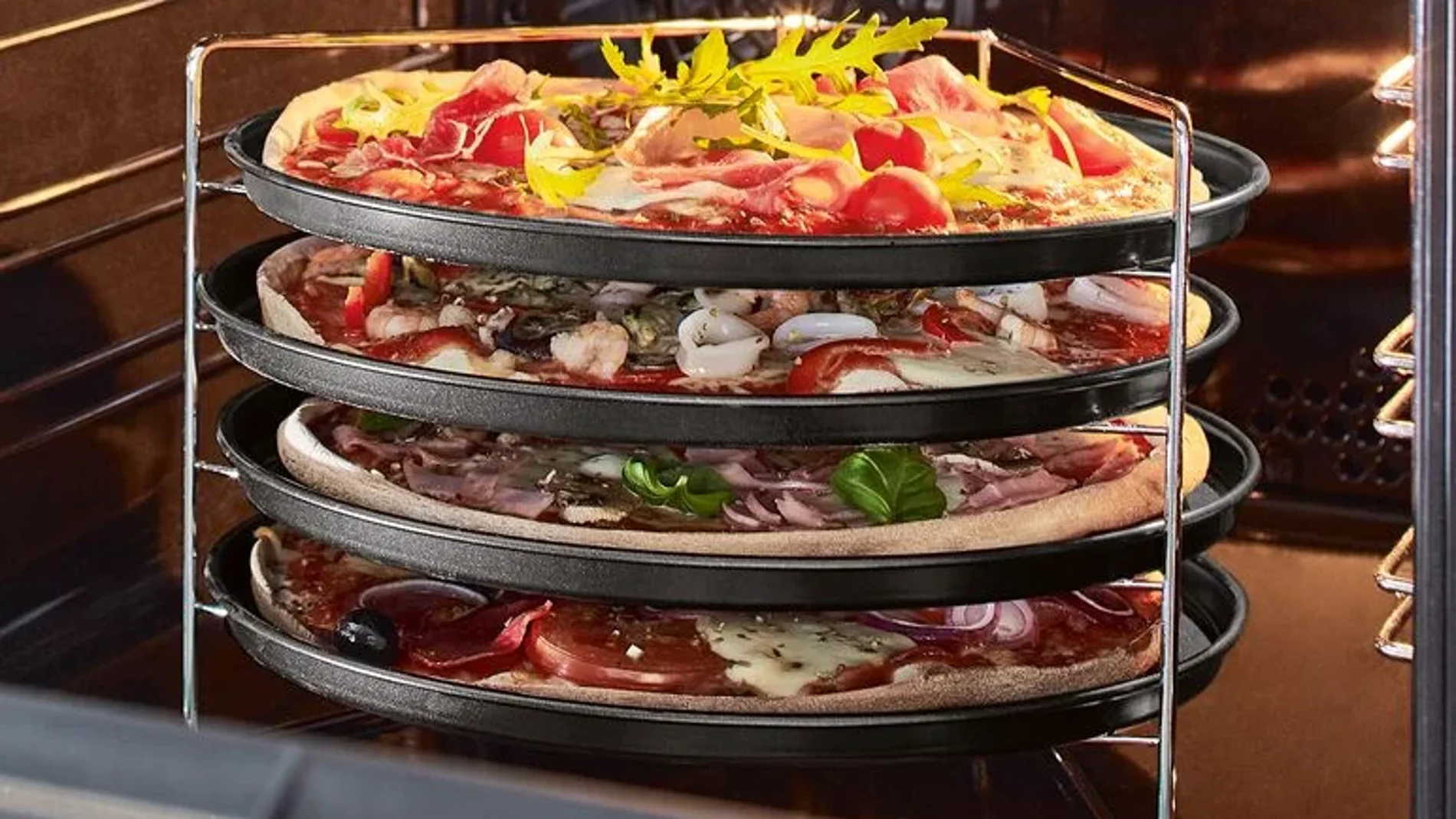 Set de moldes para pizza 5 piezas, con 4 moldes y un soporte plegable