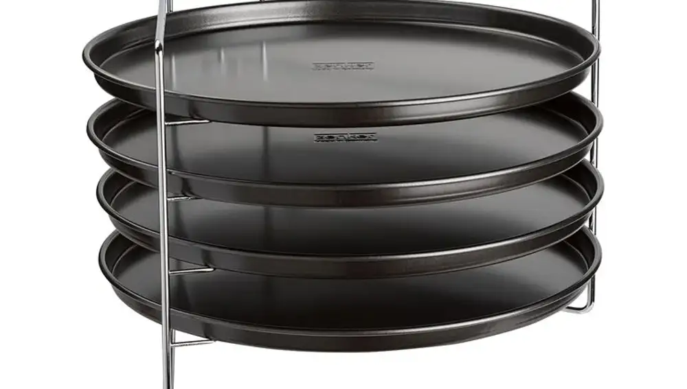 Set de moldes para pizza 5 piezas, con 4 moldes y un soporte plegable