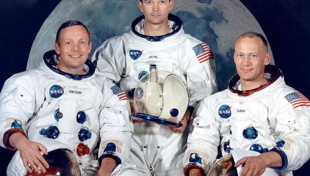 Neil A. Armstrong, Michael Collins and Edwin Aldrin en julio de 1969.