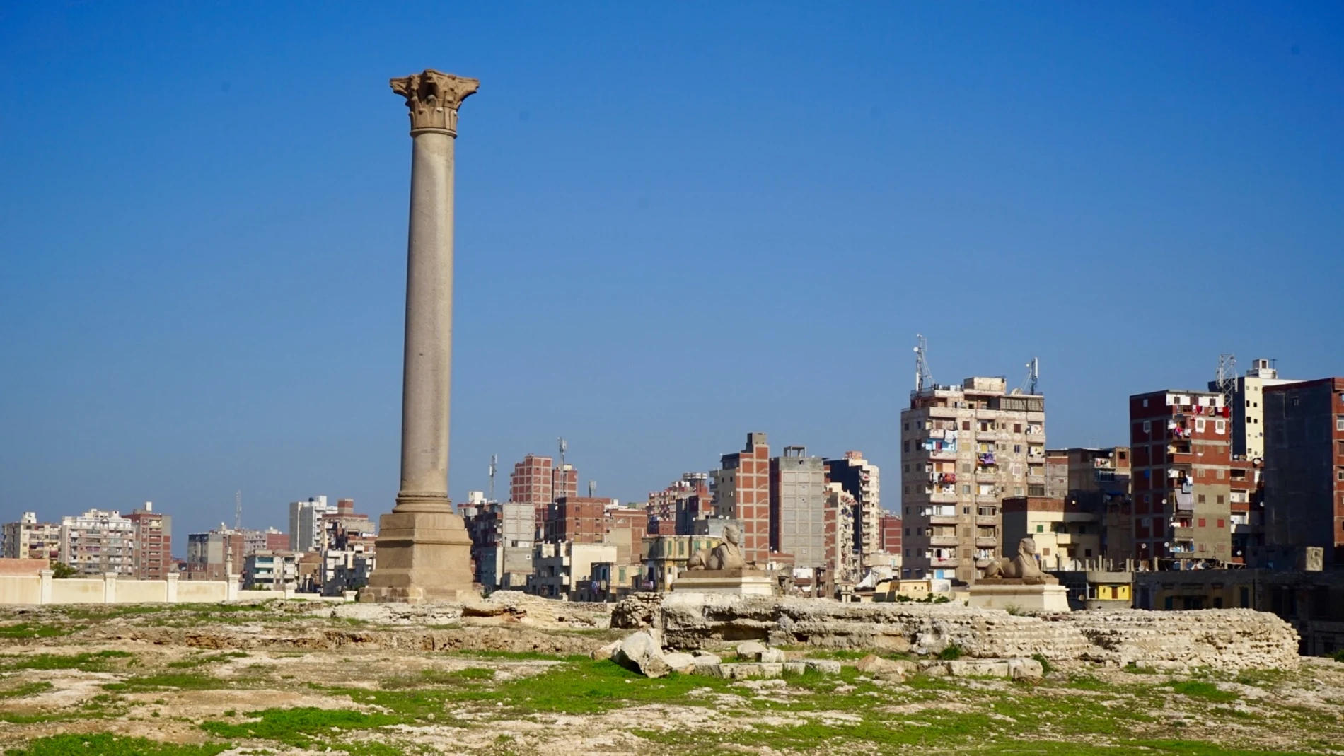 La Columna de Pompeyo domina su entorno en Alejandría.
