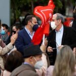 El candidato a la presidencia de la Comunidad de Madrid por el PSOE, Ángel Gabilondo, acompañado por los ministros José Luis Ábalos y Reyes Maroto, en campaña