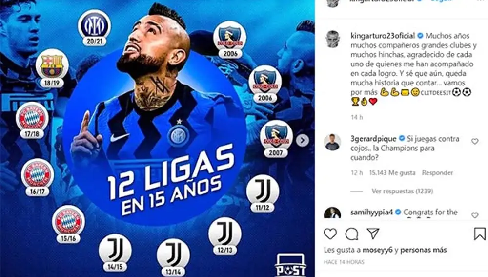 Respuesta de Gerard Piqué a Arturo Vidal a través de Instagram.