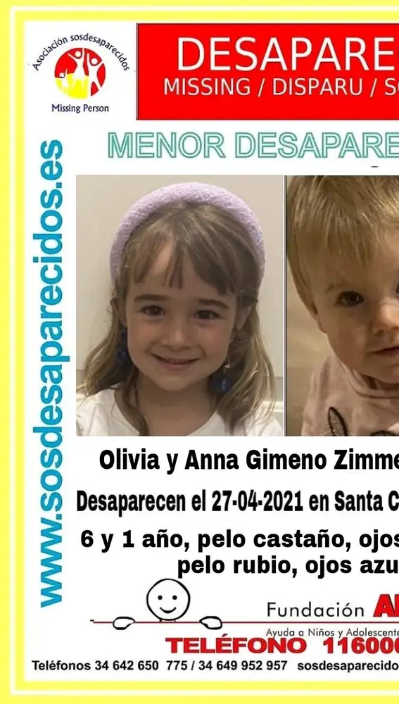 La pequeña Oliva y Anna, de seis y un año, desaparecidas en TenerifeSOS DESAPARECIDOS03/05/2021