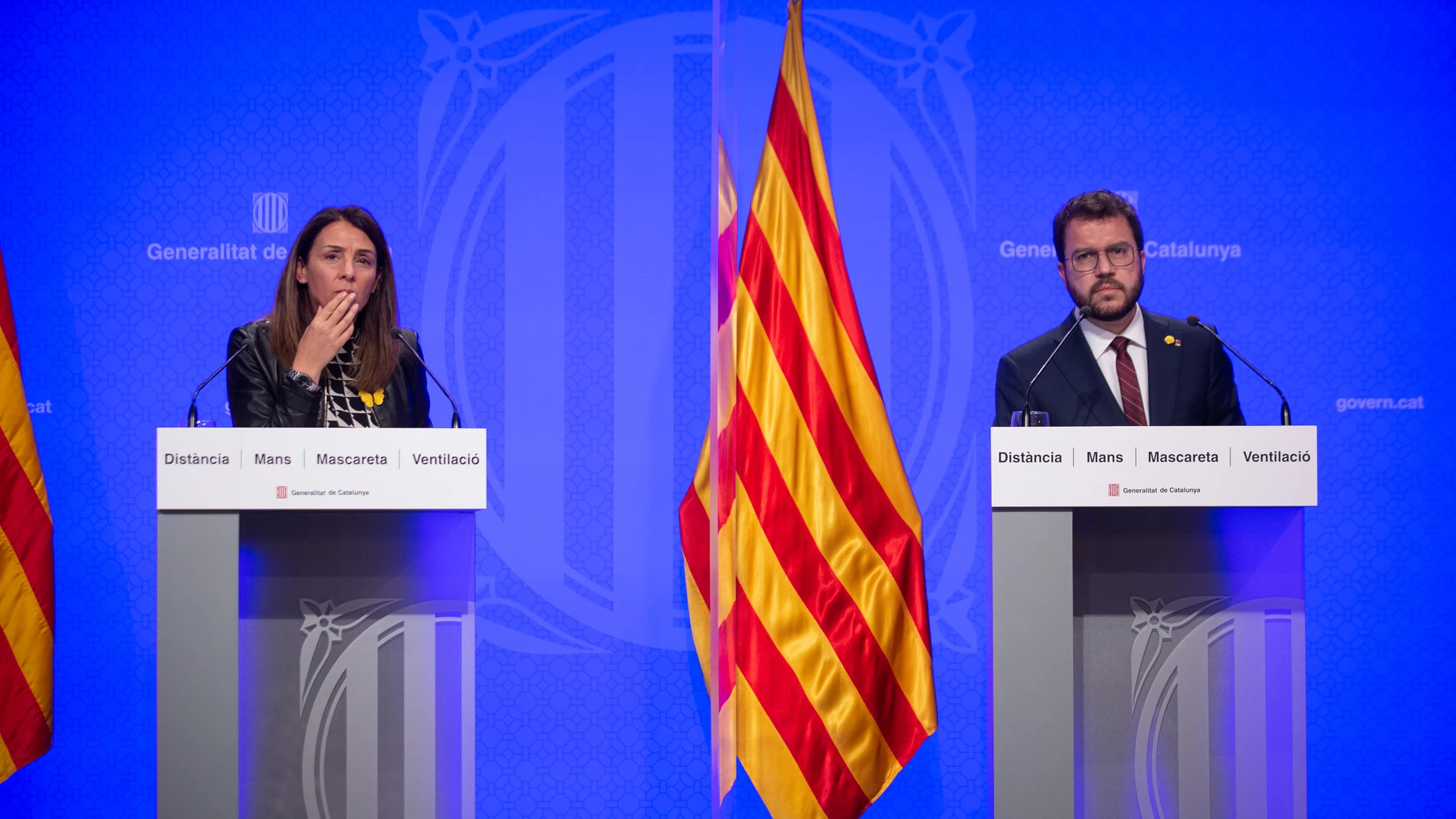 La consellera de la Presidencia y portavoz del Govern, Meritxell Budó y el vicepresidente de la Generalitat en funciones, Pere Aragonès.