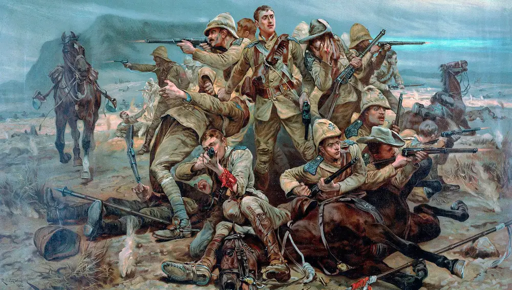 Soldados británicos enfrentándose a la guerrilla bóer.