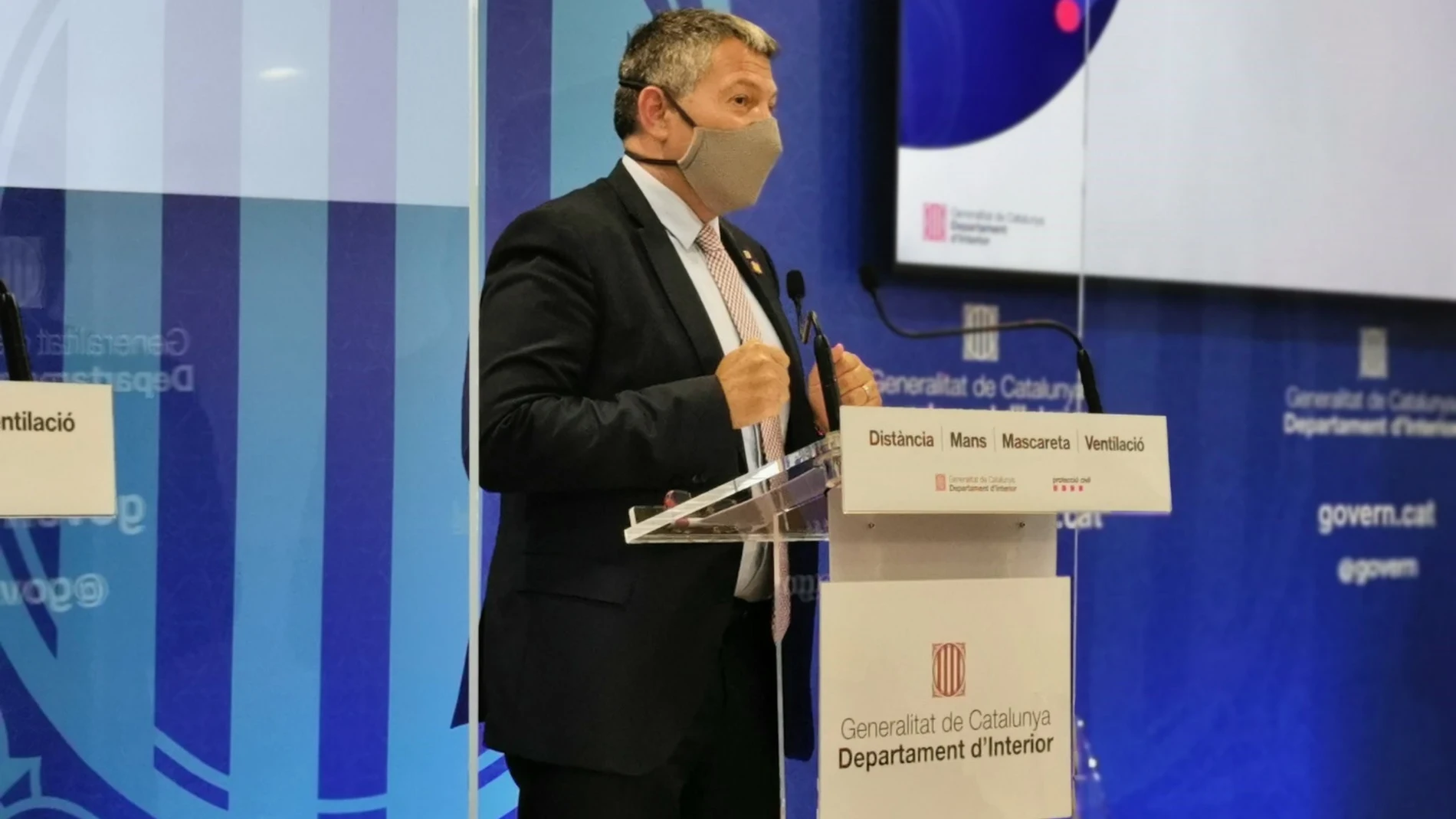 El conseller de Interior en funciones, Miquel Sàmper, durante su intervención en la inauguración del seminario 'La percepción importa. 05/05/2021