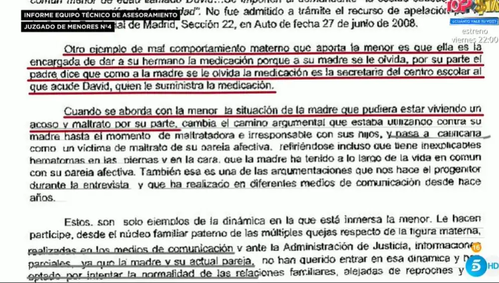 Informe del equipo técnico de asesoramiento del Juzgado de menores número 4, Rocío Carrasco