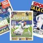Portadas de 'Mundo Deportivo', 'L'Esportiu' y 'Sport' después de la eliminación del Real Madrid contra el Chelsea.