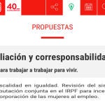 Captura del portal del PSOE del documento de 2015 de Conciliación y Corresponsabilidad, que aún sigue colgado, en el que se apuesta por la eliminación de la reducción de las declaraciones conjuntas