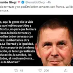 Singular tuit de Otegi: está en contra de las terrazas porque con Franco también se bebía cerveza