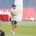 Simeone, en el último entrenamiento del Atlético