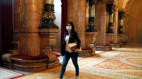 La secretaria general de ERC, Marta Vilalta, se dirige a la cumbre que ERC, JxCat y la CUP han iniciado a las 12.00 horas de este miércoles en el Parlament