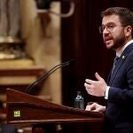 El vicepresidente del Govern en funciones, Pere Aragonès, durante su comparecencia ante el pleno del Parlament para informar sobre la situación económica, sanitaria y social.