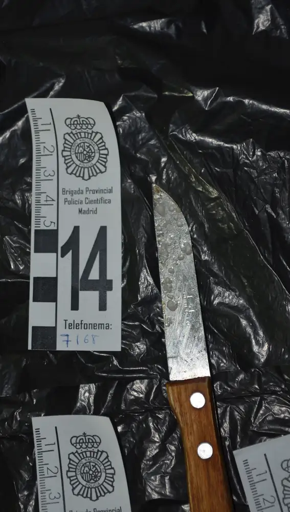 Cuchillo encontrado en la nave de Usera que contiene ADN de la víctima en el mango y restos de sosa cáustica