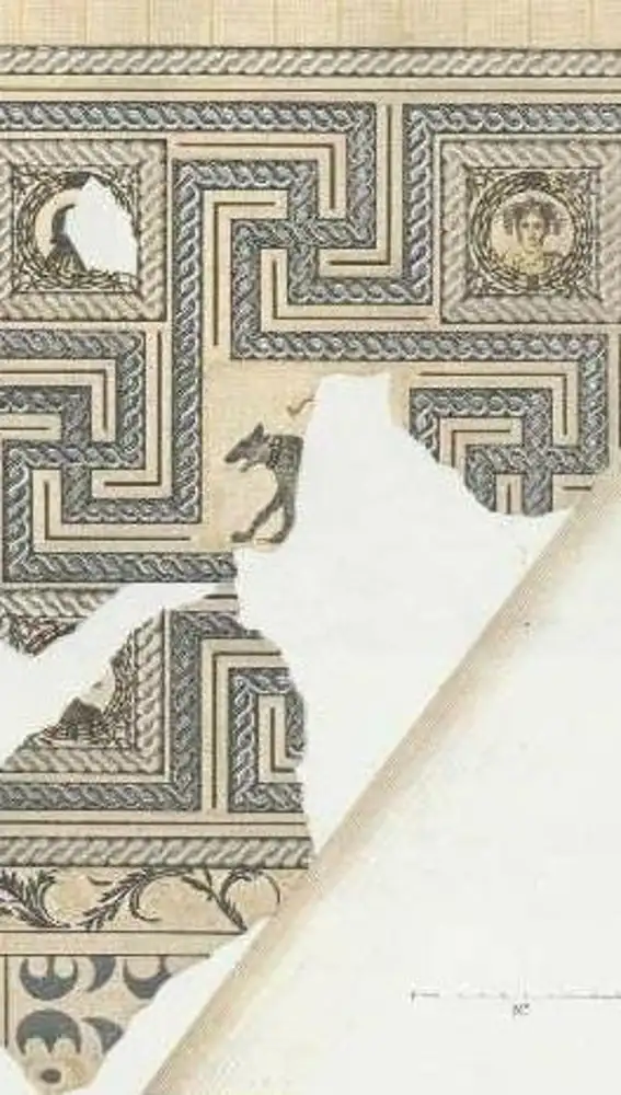 Litografía del mosaico romano encontrado en Carabanchel, en 1819, y en el que se representan las cuatro estaciones
