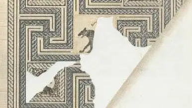 Litografía del mosaico romano encontrado en Carabanchel, en 1819, y en el que se representan las cuatro estaciones