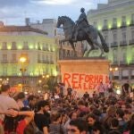 Manifestación de jóvenes con motivo del 15M en la Puerta del Sol de Madrid