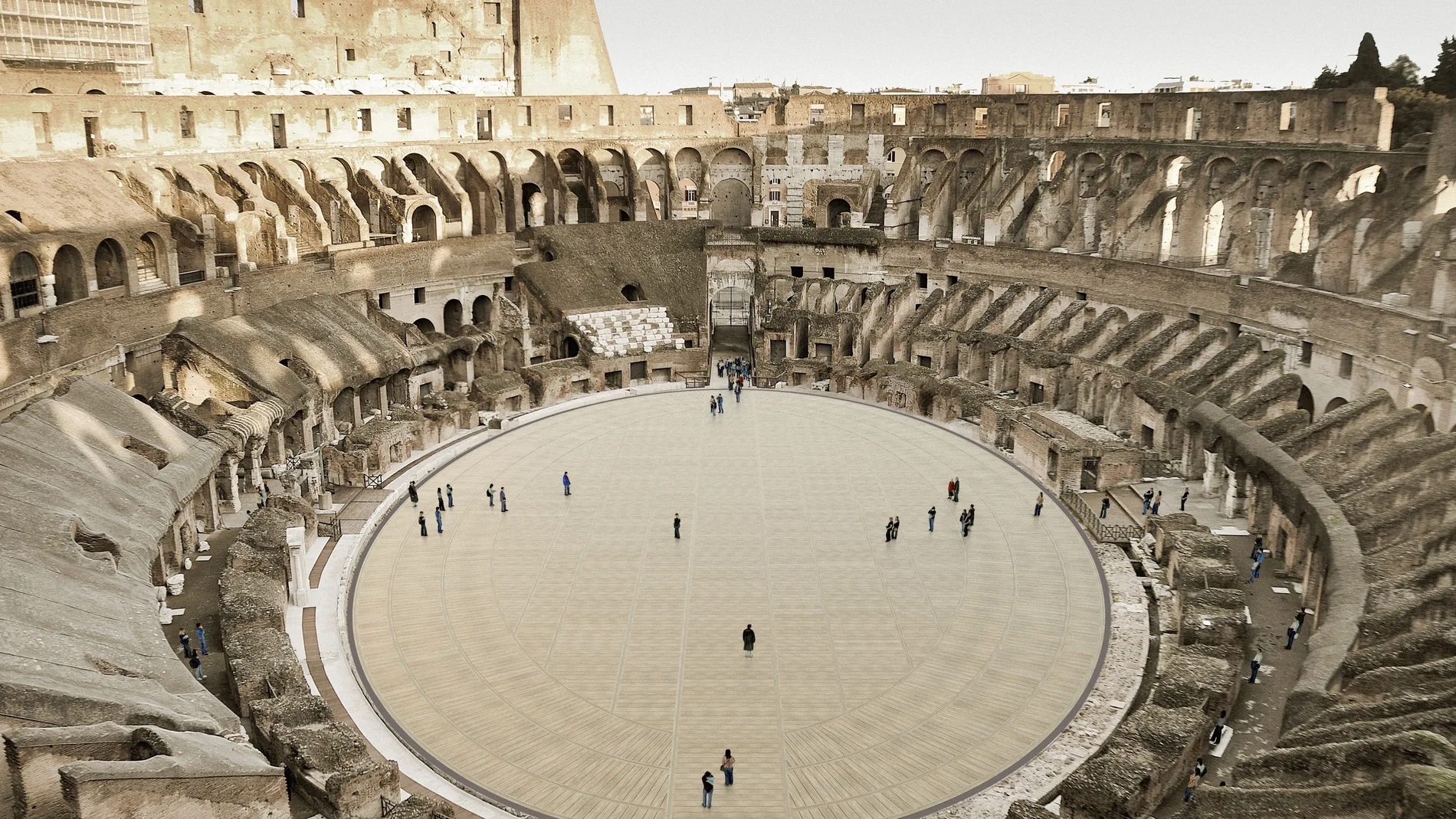 El coliseo de Roma, en una imagen del proyecto que pretende devolver al foro su arena