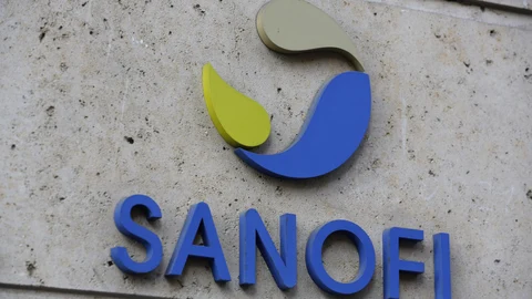 Logotipo de la compañía farmacéutica en su sede de París