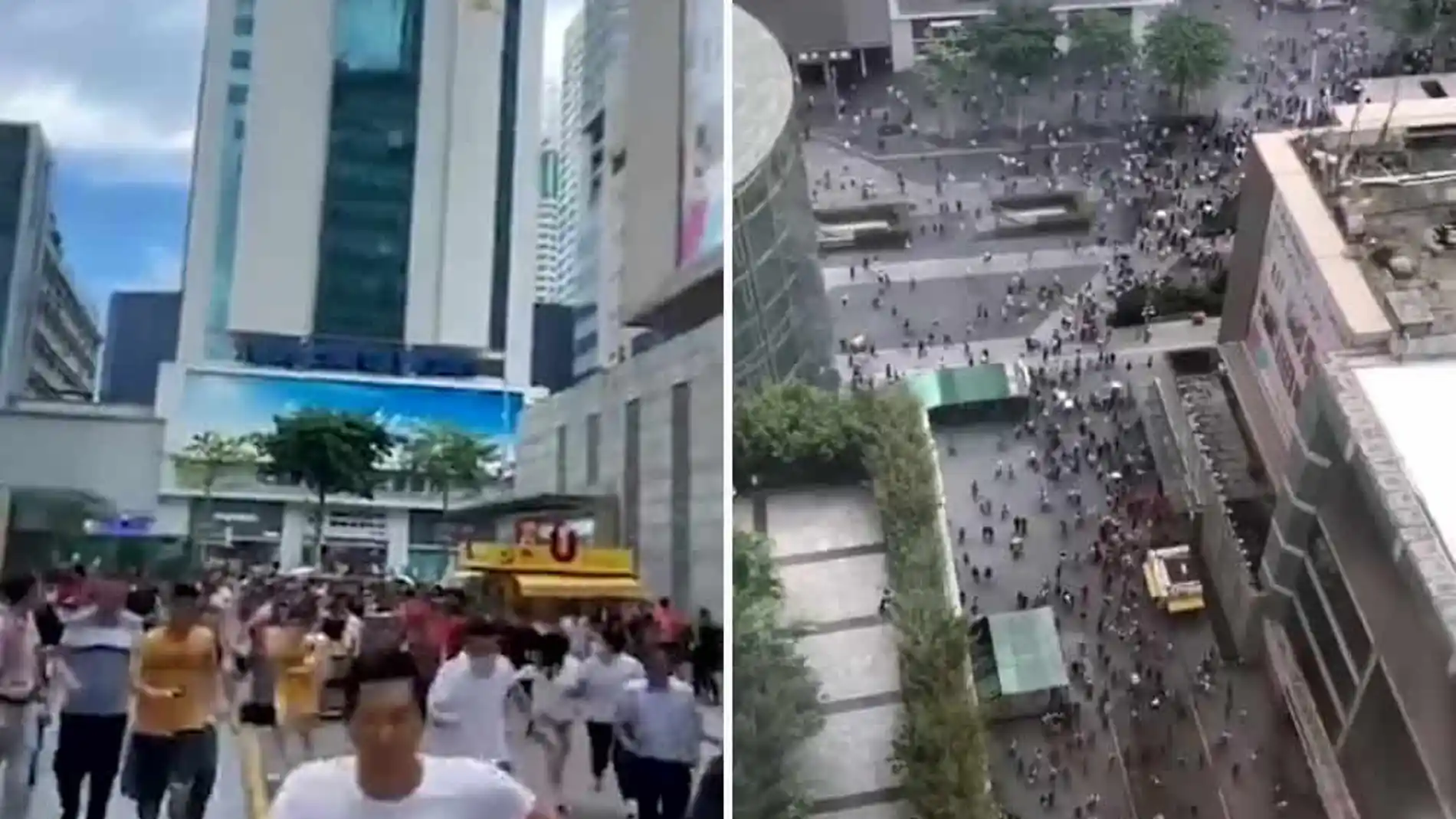 En las redes sociales circulan varios vídeos grabados por testigos mostrando el rascacielos temblando sobre sus cimientos y a cientos de personas saliendo corriendo ante el pánico desatado.