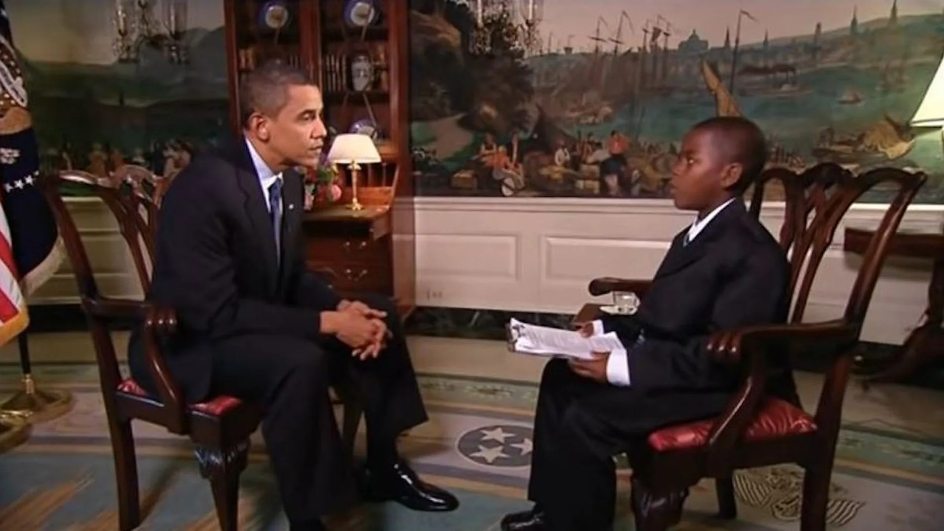 El joven Damon Weaver cuando entrevistó a Barack Obama en 2009