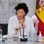 La ministra de Educación, Isabel Celaá, durante una rueda de prensa tras la reunión del Consejo Interterritorial del Sistema Nacional de Salud