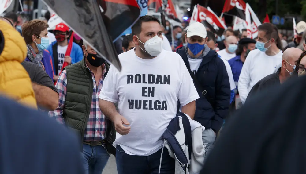 Manifestación de los trabajadores en huelga de la factoría Aceros Roldán