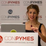 La vicepresidenta tercera, Yolanda Díaz, interviene en Conpymes