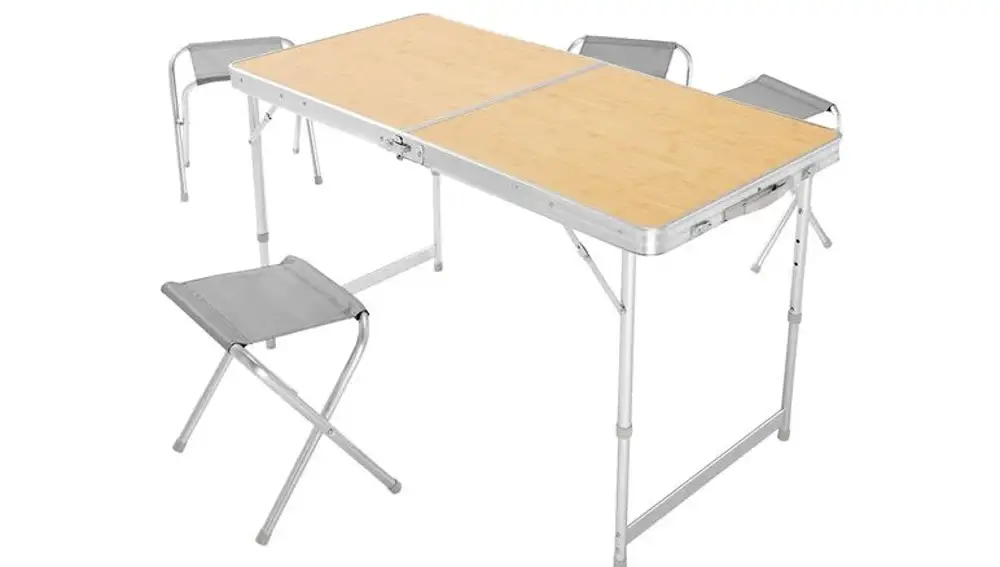 Mesa y taburetes de camping plegables