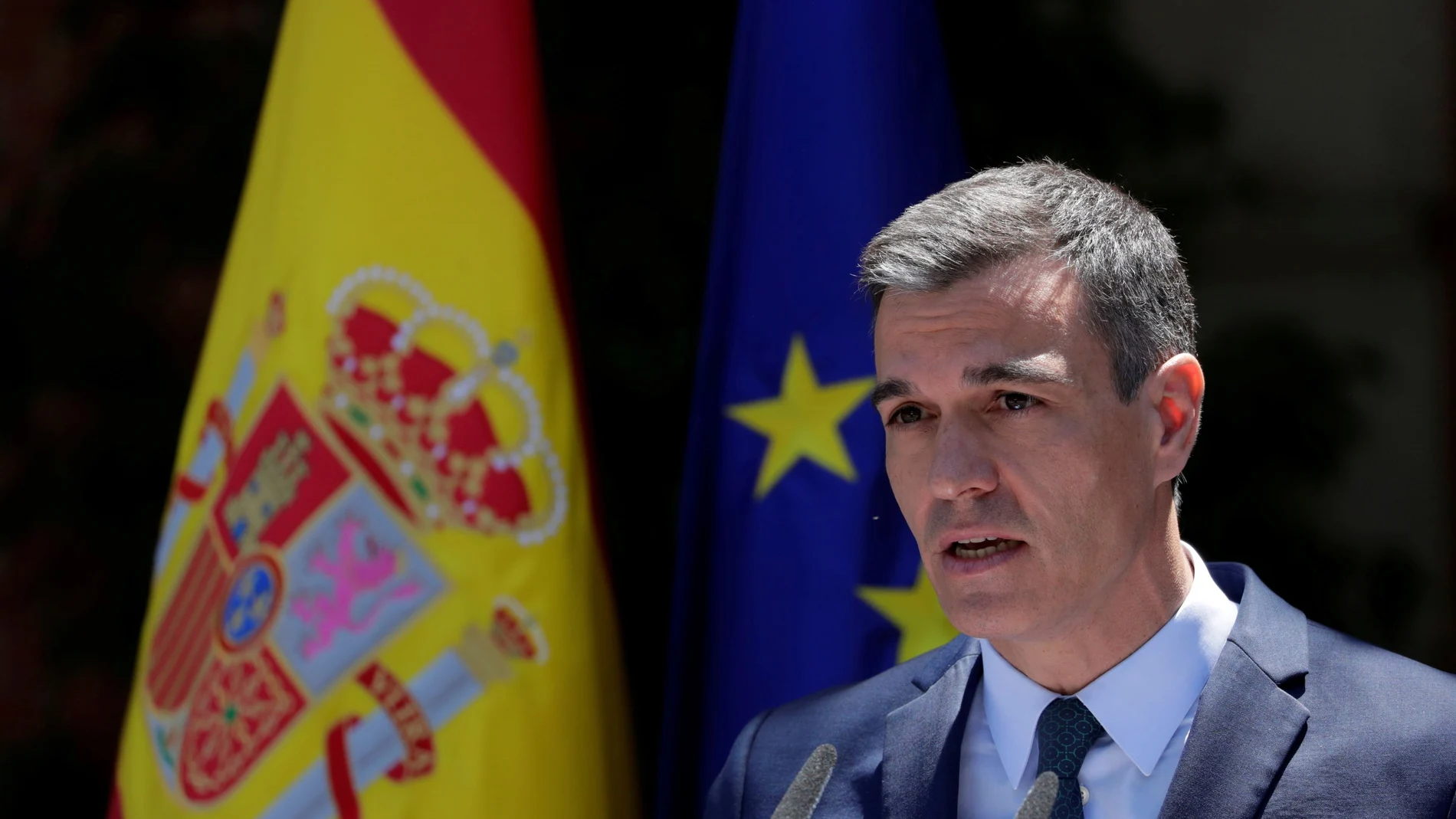 Pedro Sánchez durante una conferencia en la Moncloa (Madrid)