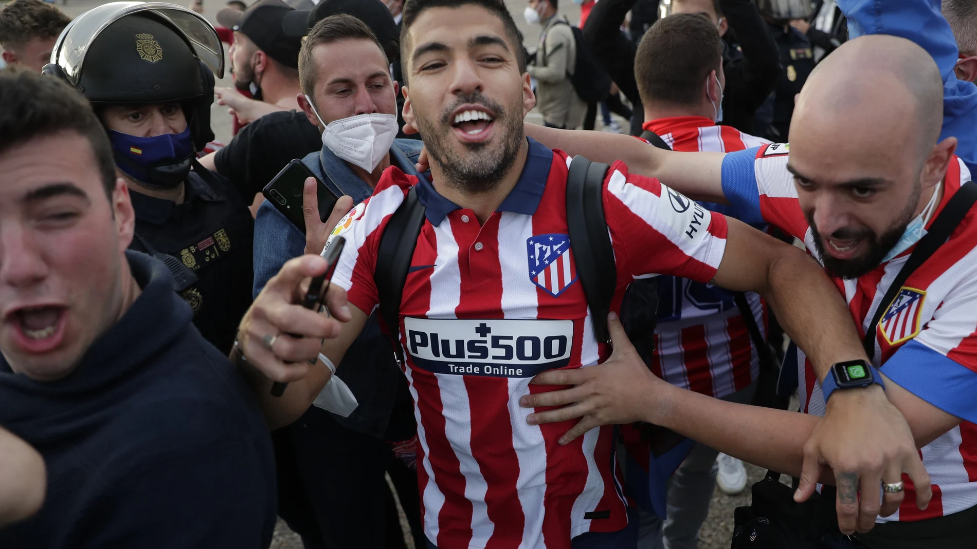 Luis Suárez, en la celebración del título del Atlético en Valladolid