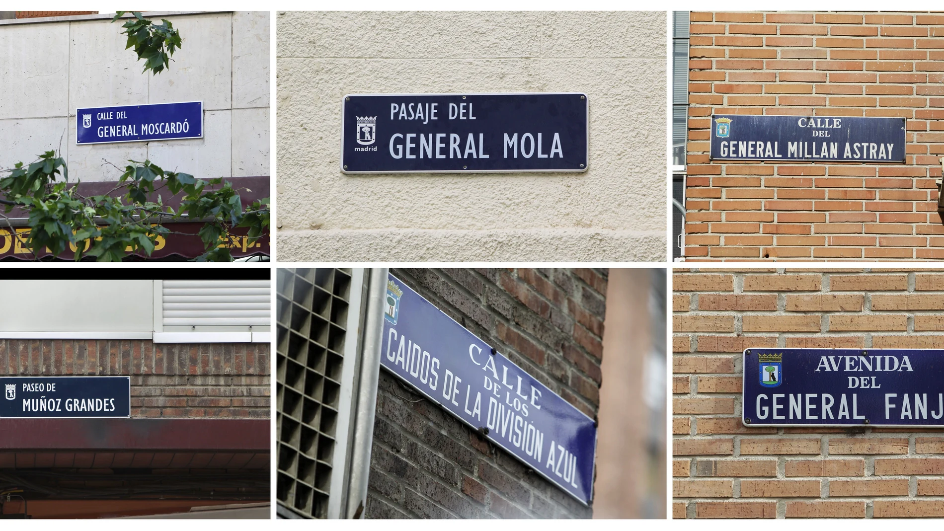 Algunas de las placas de las 52 calles, plazas y travesías que modificó el Consistorio de Manuela Carmena