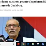 ECSAHARAUI anuncia que Ghali regresará en breve a Argelia tras curarse del coronavirus