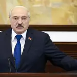 El presidente bielorruso, Alexander Lukashenko, durante una rueda de prensa en Minsk