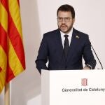 El presidente de la Generalitat, Pere Aragonès durante el acto de toma de posesión de los nuevos consejeros