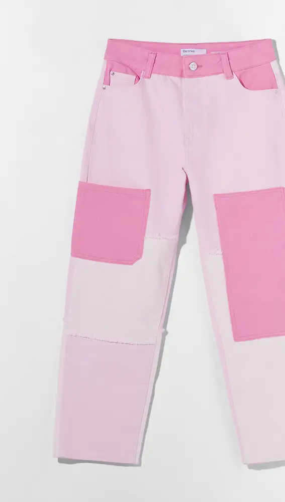 Pantalón algodón straight bicolor de Bershka