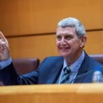 El presidente de RTVE, José Manuel Pérez Tornero, comparece ante la comisión de control de RTVE para contestar a preguntas de diputados y senadores, este jueves en el Senado.
