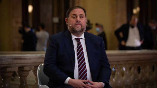 El líder de ERC, Oriol Junqueras, durante una entrevista en directo para TV3