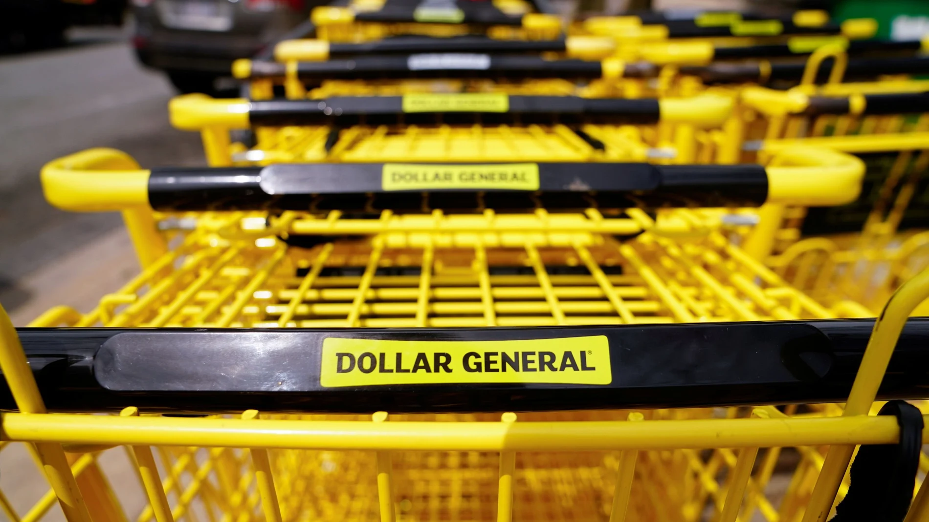 Dollar General shopping carts are seen outside a store in Mount Rainier, Maryland