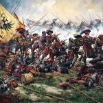 Recreación de la batalla de Pavía pintada por Ferrer Dalmau