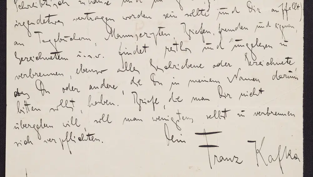 Carta en la que Franz Kafka le pide a su amigo Max Brod que se quemen todos sus escritos