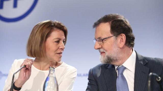 María Dolores de Cospedal y Mariano Rajoy durante una Junta Directiva Nacional del PP
