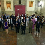 El vicepresidente la Fundación Premios Rei Jaume I, Vicente Boluda (3i) junto a otros miembros del jurado, posan el día de la deliberación de los jurados de la 33ª edición de los Premios Rei Jaime en el Antiguo Convento de Santo Domingo, a 7 de junio de 2021,en Valencia