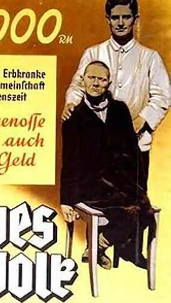 Cartel nazi defendiendo la eliminación de personas deficientes en aras de una mejor raza de ciudadanos