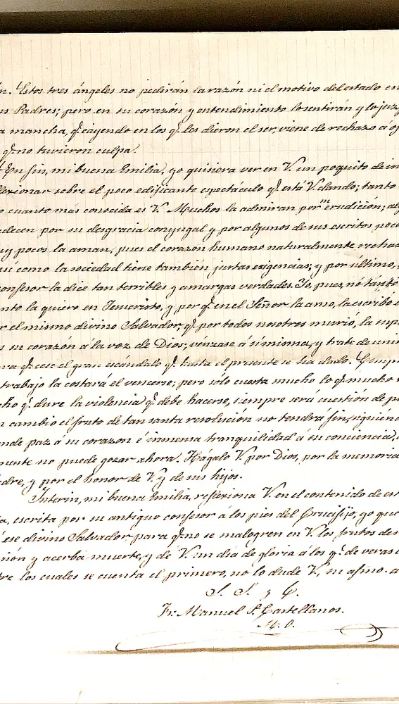 Fragmento de la carta del confesor a Pardo Bazán que se conserva en el Museo Lázaro Galdiano